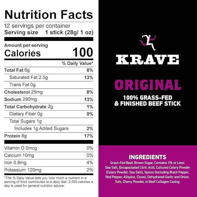 Krave, Beef Sticks (1 Ounce Sticks, Pack of 10) - 100% Grass Fed Beef, 100 Calories Per Stick, Good Source of Protein (10 Pack, Original)