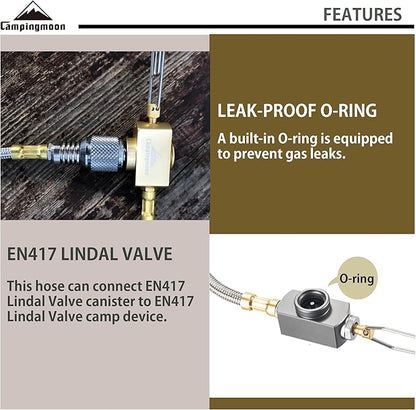 camping moon CAMPINGMOON 9.8-inch Multi-Function Gas Hose for EN417 Lindal Valve Screw-on Type Canister and Device Z21-25
