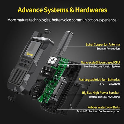 G2pro Walkie Talkies Long Range for Adults, Waterproof, Shock Resistant & Rechargeable Two-Way Radio with VOX 2 Pack(Black)
