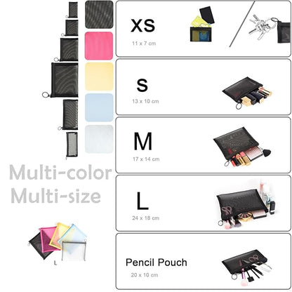 patu Zipper Mesh Bags, 9.25" x 7", Size L / A5, 5 Pieces, Beauty Makeup Cosmetic Accessories Organizer, Travel Toiletry Kit Set Storage Pouch, Assorted Colors