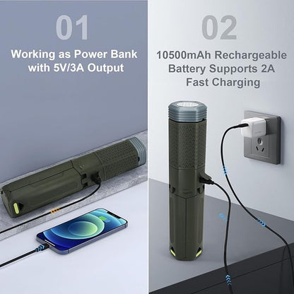 Telescopic Camping Lights,Portable Camping Lantern with Storage Bag,10500mAh Rechargeable Outdoor Adventure Emergency Light,Waterproof LED Work Lights with Magnetic (Dark Green)