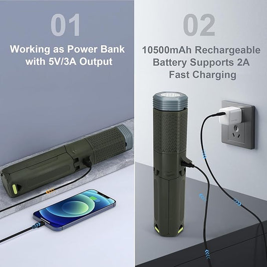 Telescopic Camping Lights,Portable Camping Lantern with Storage Bag,10500mAh Rechargeable Outdoor Adventure Emergency Light,Waterproof LED Work Lights with Magnetic (Dark Green)
