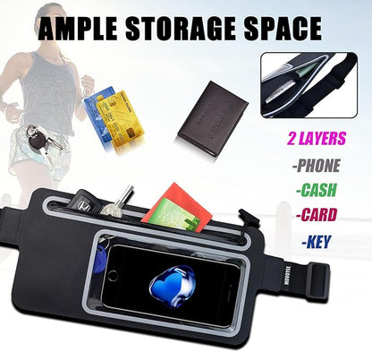 Waterproof Fanny Pack for Men Women Running Belt Bag Swimming Kayaking Boating Beach Water Sport Travel Kids Cell Phone Pouch,Workout Exercise Small GYM Waist Bag,Slim Hiking Waist Pack Black