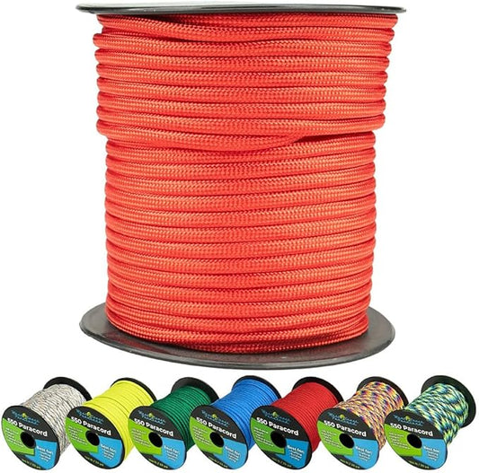 West Coast Paracord 550lb Paracord Spools – 7 Strand Type III Tactical Parachute Cord for Hiking, Camping, and Fishing – Red (50 ft)