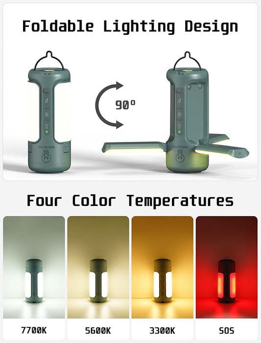 Foldable Camping Lantern with Bluetooth Speaker, Built-in Rechargeable 10000mAh Power Bank, LED Folding Camping Lights, 750Lm, 5 Modes, SOS, IP54 Waterproof, Portable Flashlight