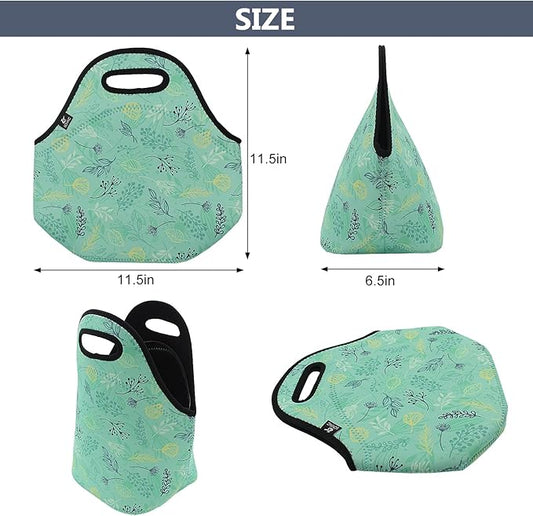 LOVAC Neoprene Lunch Bag, Thick Insulated Lunch Bag - Durable & Waterproof Lunch Tote With Zipper For Outdoor Travel Work School (Leaf)