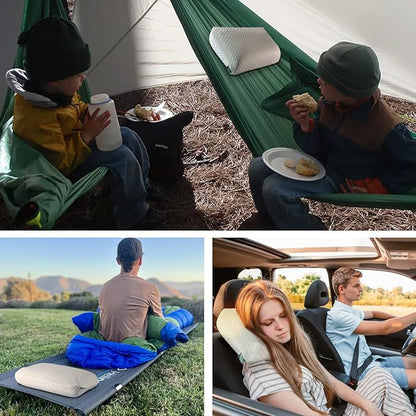 Travel & Camping Memory Foam Pillow, Travel Essentials, Hammock Pillows with Double-Layered Pillow Cover, Easy to Clean, Compact Travel Pillows for Sleeping (Grey)