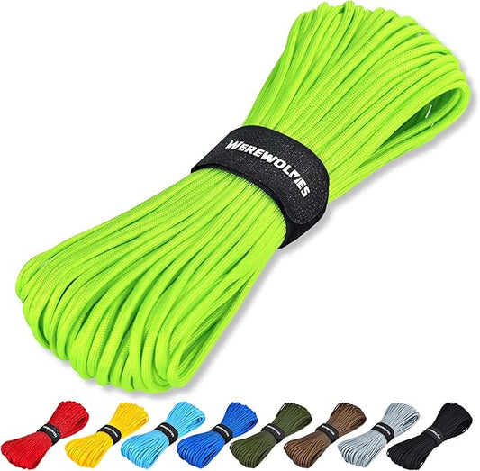 WEREWOLVES Paracord Rope, 7 Strand Type III Parachute Cord 4mm 100ft / 200ft for Crafting, DIY Projects, Survival Bracelets (Neon Green, 100 ft)