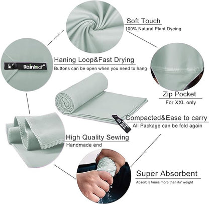 Rainleaf Microfiber Towel Perfect Travel & Gym & Camping Towel. Quick Dry - Super Absorbent - Ultra Compact - Lightweight. Suitable for Trip, Beach, Shower, Backpacking, Pool