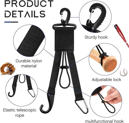 Deekin 4 Pcs Baseball Softball Gear Hanger 3 in 1 Dugout Organizer Baseball Bat Holder with Glove Clip and Helmet Hook for Softball Fence Bag Water Bottle Hiking Camping