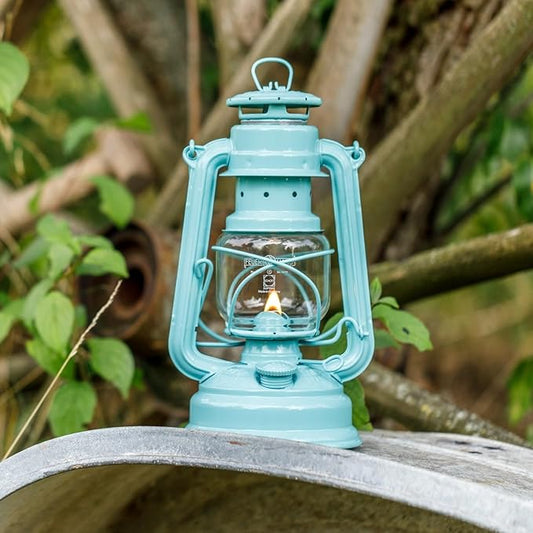 Outdoor Kerosene Fuel Lantern, German Made Weather Resistant Baby Special 276 Galvanized Hurricane Lamp for Camping or Patio, 10 Inches, Pastel Green