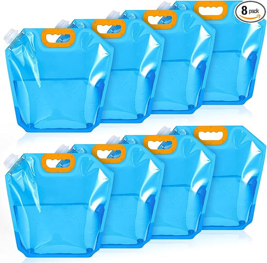 Tessco 8 Pcs for you 1.3 Gallon Collapsible Water Storage Bag Water Container Emergency Jug Plastic Storage Pouch Freezable Carrier Tank Foldable Bottle for Outdoor Sport Camping Hiking (Blue)