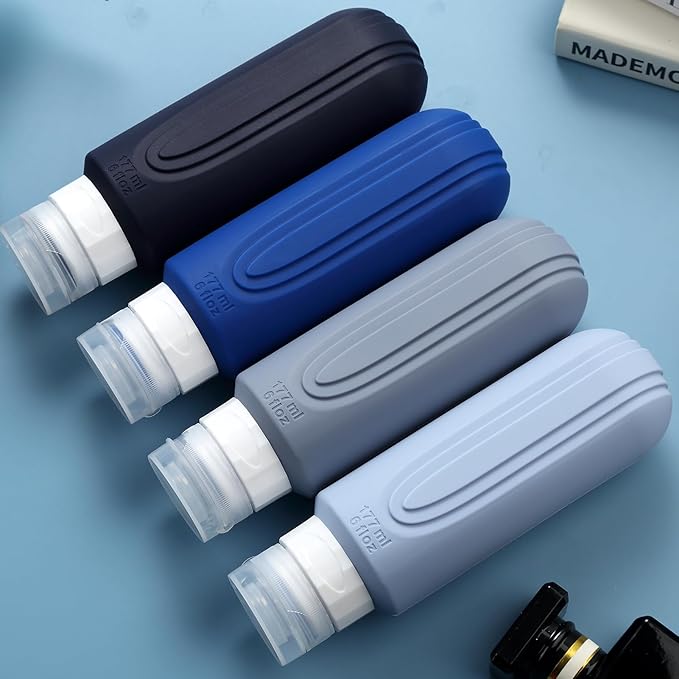 Travel Bottles for Toiletries, Large 6oz Oversize Containers, BPA Free Leak Proof Tubs Refillable Liquid Travel Accessories with Toiletry Bag for Cometic Shampoo and Lotion Soap (4 Pack)