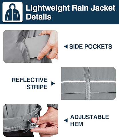 SWISSWELL Rain Jacket Men Waterproof Windbreaker, Lightweight Hooded Raincoat for Daily Casual