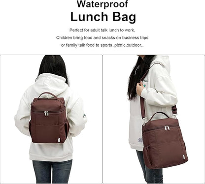NOL Natural Organic Lifestyle Insulated Lunch Bags for Women Cooler Bag Lightweight Nylon Waterproof Lunch Box For Work (Coffee, Large)