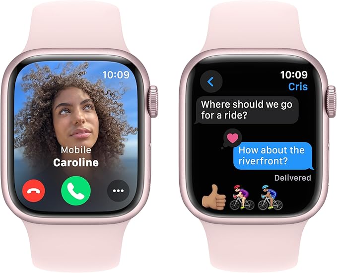 Apple Watch Series 9 [GPS 41mm] Pink Aluminum Case with Pink Sport Band S/M. (Renewed)