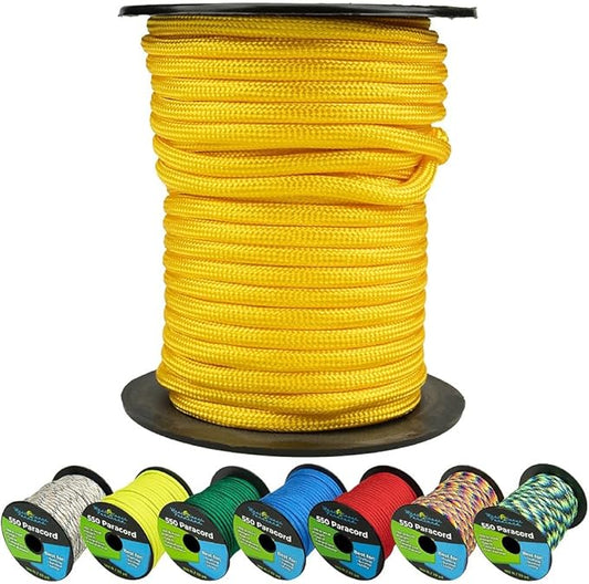 West Coast Paracord 550lb Paracord Spools – 7 Strand Type III Tactical Parachute Cord for Hiking, Camping, and Fishing – Yellow (50 ft)