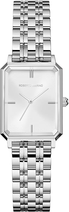Roberto Marino RM1982 Women’s Luxury Watch Rectangular Gold – Japanese Quartz Movement, Vintage Stainless Steel Design, Silver Dial, Elegant Dress Timepiece, 3ATM Water Resistant – Reloj para Mujer