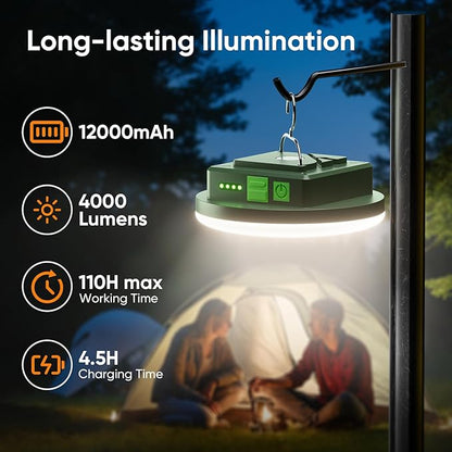 Eventek Camping Lantern 12000mAh, 4000LM Ultra Bright LED Camping Lights with 4 Modes & Magnetic, IPX5 Waterproof Rechargeable Lantern for Power Outages, Tent, Hiking, Emergency