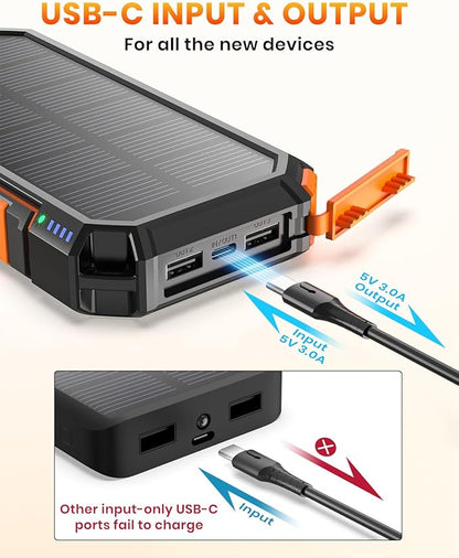 Riapow Solar Power Bank 26800mAh - Wireless Portable Charger with USB C Input/Output Fast Charge - 3.0A Solar Charger External Battery with Flashlight for Phone, Tablet and Camping Outdoors