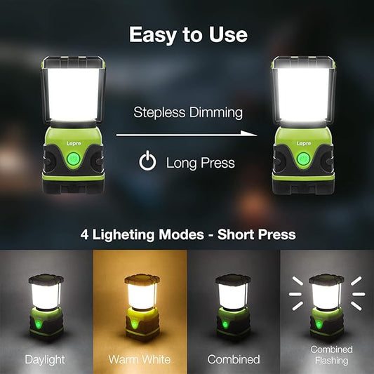 Lepro LED Camping Lantern Rechargeable, 1600LM, 4 Light Modes, 4400mAh Power Bank, IPX4 Waterproof, Perfect Lantern Flashlight for Hurricane Emergency, Hiking, Home and More, USB Cable Included