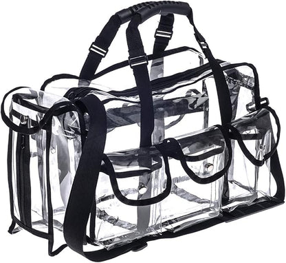 Professional Clear PVC Makeup Kits Organizer Make up Set Bag MUA Carry All Artist Transparent Vinyl Travel Cosmetic Bag with 6 External Pockets & Tissue Holder