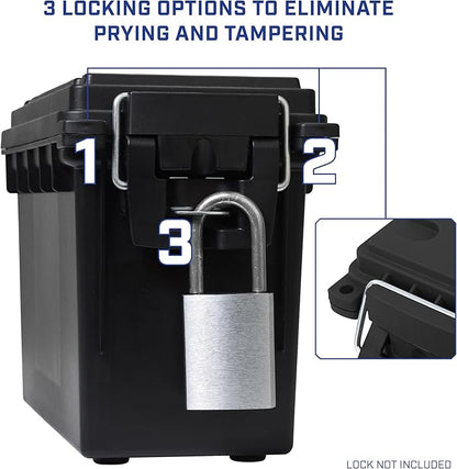 Sheffield 12772 4-Pack Ammo Storage Box, Stackable .30 Cal Field Boxes, Water and Dust Resistant, Lockable Storage Box with Handle, Secures Hunting Gear, Supplies, and Bullets, Made in the USA, Black