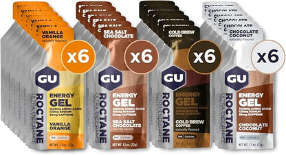 Gu Energy Roctane Ultra Endurance Mixed Pack Energy Gel, On-The-Go Sports Nutrition for Running, Biking, Hiking or Skiing, Indulgent Assorted Flavors, 24-Count