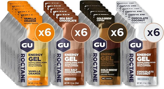 Gu Energy Roctane Ultra Endurance Mixed Pack Energy Gel, On-The-Go Sports Nutrition for Running, Biking, Hiking or Skiing, Indulgent Assorted Flavors, 24-Count