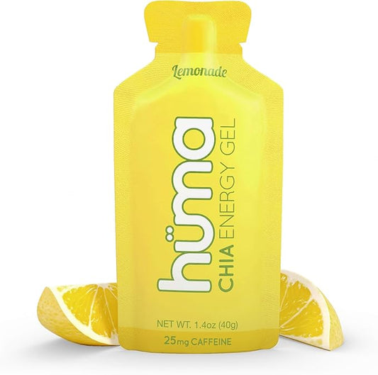 Huma Chia Energy Gel, Lemonade, 12 Gels, 25mg Caffeine - Premier Sports Nutrition for Endurance Exercise