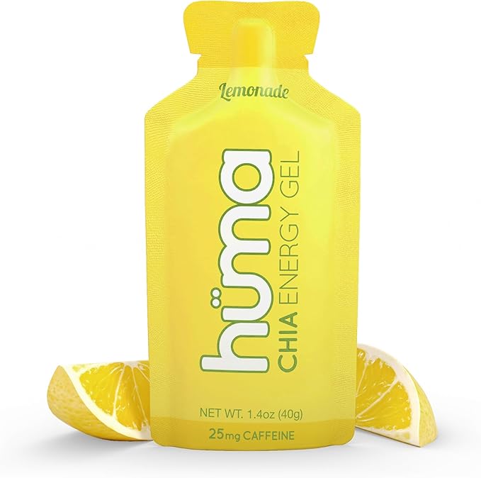 Huma Chia Energy Gel, Lemonade, 24 Gels, 25mg Caffeine - Sports Nutrition for Endurance Exercise