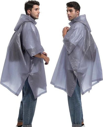 Reusable Rain Ponchos with Drawstring Hood for Adults, Waterproof Thicken Rain Coat, 2 Packs