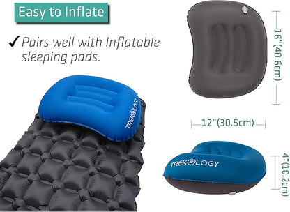 TREKOLOGY Aluft 1.0 Comfy Inflatable Camping & Backpacking Pillow - Perfect for Sleeping, Air Travel, Beach - Quick & Easy to Inflate and Deflate Camper Pillow
