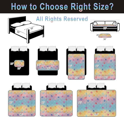 Waterproof Dog Bed Cover 30x70 inch Reversible Pad Reusable Camping Mat for Kids/Pet/Dog/Cat Washable Geometric Embroidery Blanket Patchwork Rainbow Dog Paw Printed+Gray