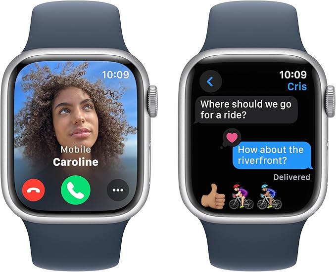 Apple Watch Series 9 [GPS, 41mm] Silver Aluminum Case with Storm Blue Sport Band, S/M (Renewed)