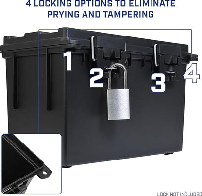 Sheffield 12764 4-Pack XL Ammo Storage Box, Stackable .50 Cal Field Boxes, Water and Dust Resistant, Lockable Storage Box with Handle, Heavy Duty Protection for Hunting Gear, Made in the USA, Black