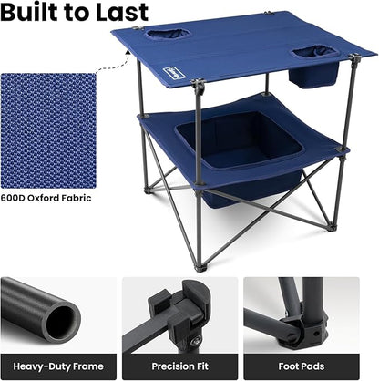 Folding Camping Table, Portable Outdoor Picnic Table, Rectangular Lightweight Camp Table with Storage, Cup Holder and Carry Bag for Barbeque Beach Camping and Tailgate
