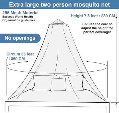 Mosquito Net for Single to King-Sized Beds – Fully-Enclosed Bed Canopy for Travel or Decoration – Free Bag, Hanging Kit & Adhesive Ceiling Hooks for Easy Setup