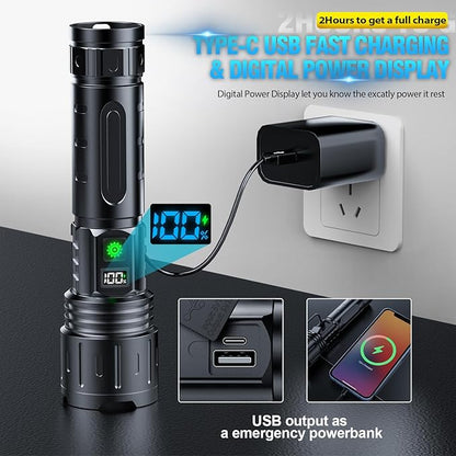 Rechargeable Flashlights High Lumens - 2000 Lumens Long Beam Super Bright LED Flash Light with Power Display & IPX5 Waterproof for Camping, 20H Runtime,5 Modes,Zoomable Handheld Flashlight, 4pcs