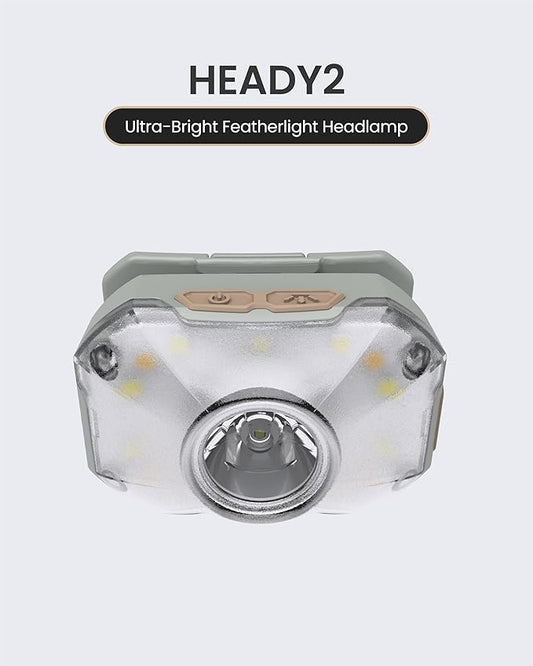 Claymore Heady2 (Tan) - Rechargeable LED Headlamp Flashlight, Lightweight for Camping, Running, Hiking, Emergency & Industrial Use. USB-C Charging, Up to 40 Hours Battery Life, Waterproof.
