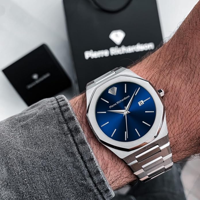 PIERRE RICHARDSON PR5428 Men’s Luxury Watch – Japanese Quartz Movement, Stainless Steel, 41mm, 5ATM Water Resistant, Scratch-Resistant Sapphire Crystal Glass – Classic Dress Watch for Men