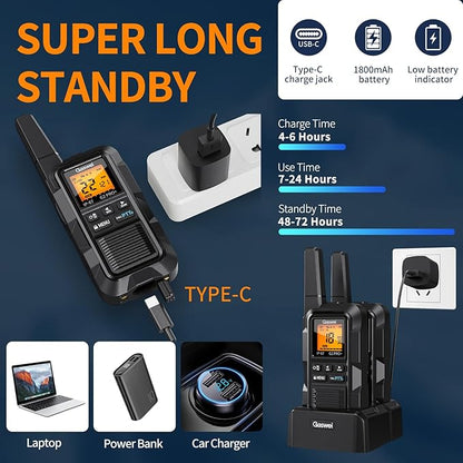 G2pro+ Heavy Duty Walkie Talkies for Adults，Rechargeable Long Range Two Way Radios 2 watts ，NOAA Weather，FM Radio，IP67 Waterproof，VOX ，Double PTT，Li-ion Battery (2 Pack - Black)