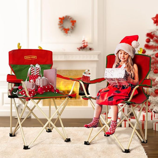 YOUNG WOOD Portable Camping Chair Beach Chair Outdoor Foldable Chair, Included Mesh Cup Holder & Safety Lock to Avoid Pinch Hand, Suitable for Christmas, Camp, Party, with Carrying Bag, Ages 2 to 7