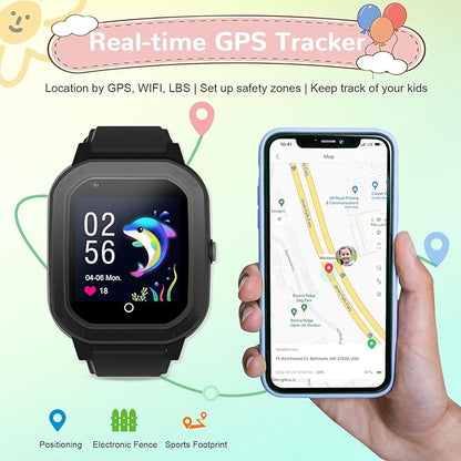 Wonlex GPS Smart Watch for Kids, 4G Smartwatch with SIM Card, 1.4" Phone Watch with Video Calls, Voice Chat, SOS, Camera, Pedometer, Alarm, Games for Boys Girls Aged 3-12 Years Old