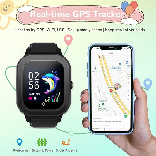 Wonlex GPS Smart Watch for Kids, 4G Smartwatch with SIM Card, 1.4" Phone Watch with Video Calls, Voice Chat, SOS, Camera, Pedometer, Alarm, Games for Boys Girls Aged 3-12 Years Old