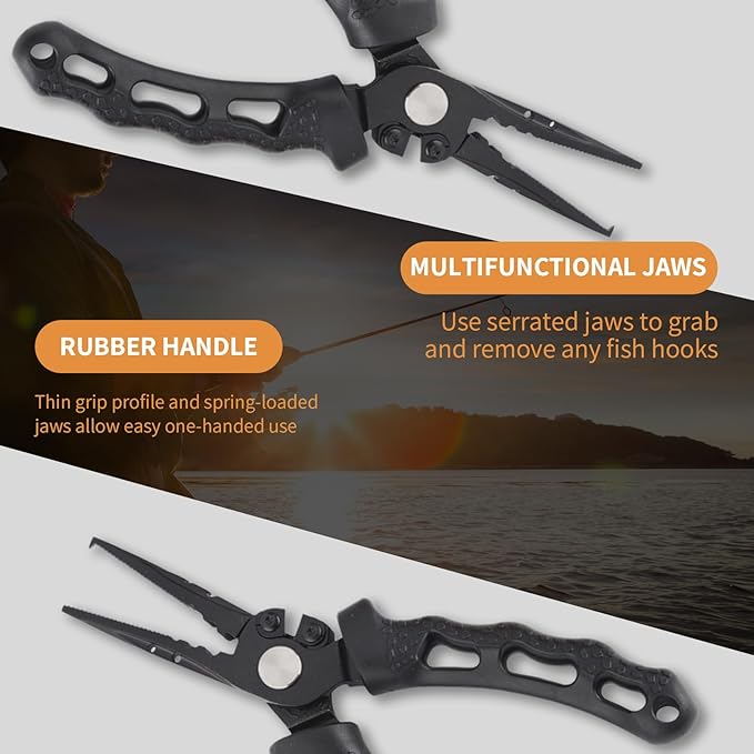 OH MY WOW Fishing Tool Kit 7 Piece Pliers, Fillet Knife, Hook Remover, Split Ring Plier, Lip Gripper, Scissors and Retractor for Saltwater and Freshwater