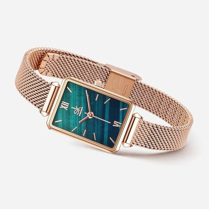 Dainty Women's Wrist Watch: Green Malachite Dial,Beautiful Bracelet, Wrapped by Stylish Gift Box, Elegant Present for Ladies and Loved Ones Anniversary, Birthday, or Holidays Like Christmas.