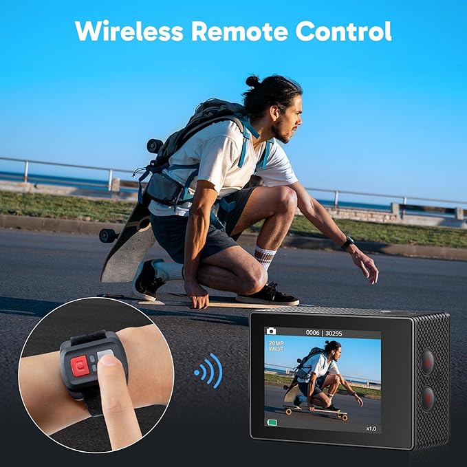 AKASO EK7000 4K30fps Action Camera with 128GB MicroSDXC U3 Memory Card Accessories Kit Bundle Ultra HD 131FT Waterproof Camera EIS WiFi Remote Control 4X Zoom Underwater Camera