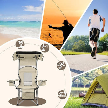 BDL Camping Chair with Canopy Shade Portable Folding Beach Chairs with Cooler, Mesh Backrest, Cup Holder, and Pocket for Camping, Fishing, Beach, and Sports,White