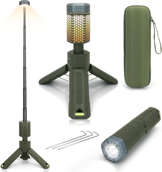 Camping Lights,Telescopic Camping Lantern with Storage Bag,7800mAh Rechargeable Outdoor Adventure Emergency Light,Waterproof LED Work Lights with Magnetic (Grass Green)